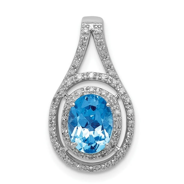Diamond2Deal 925 Sterling Silver Rhodium-plated Light Swiss Blue Topaz Diam Pendant Diamond2Deal 925 Sterling Silver Rhodium-plated Light Swiss Blue Topaz Diam Pendant
